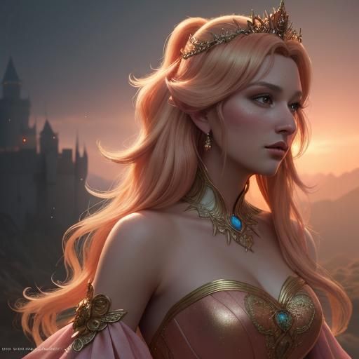 Hyper-Realistic Princess Peach Portrait in Digital Art