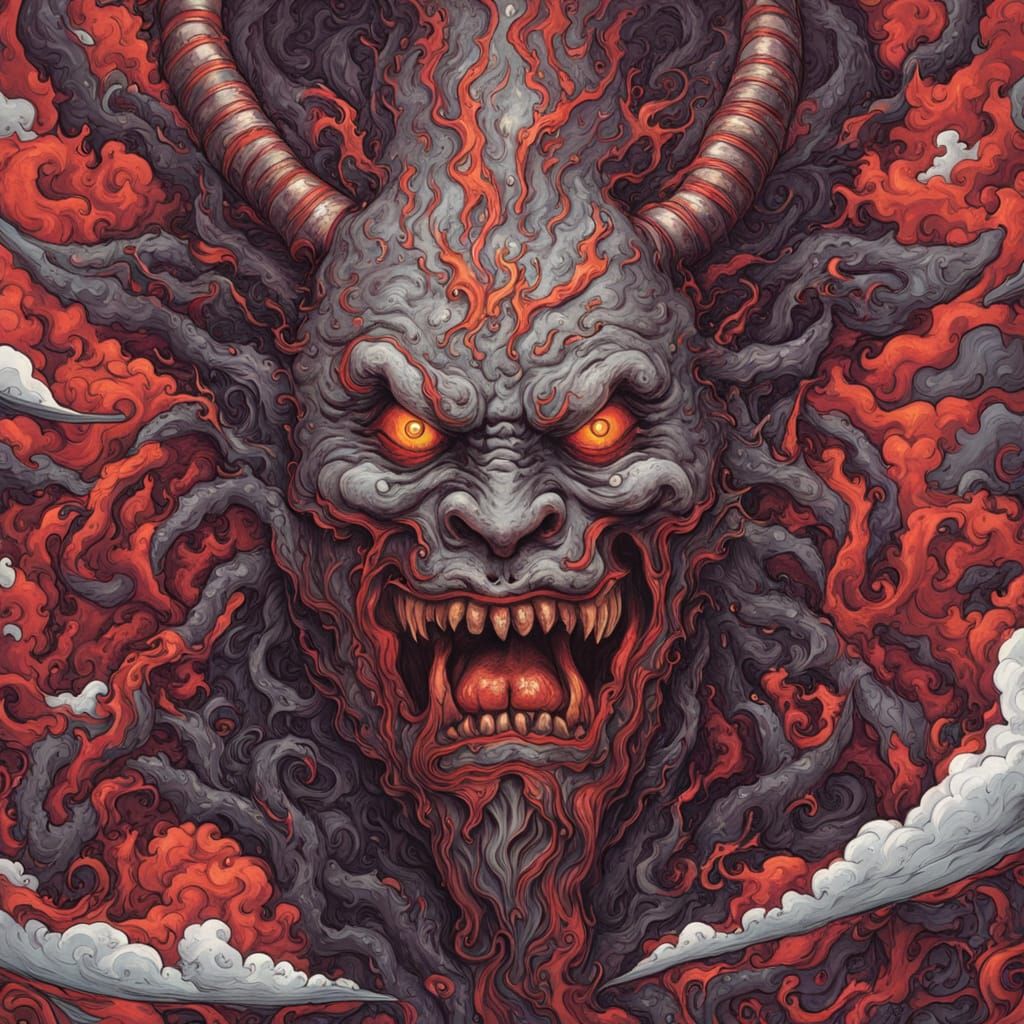 Terrifying Oni Emerges from Hell in Japanese Surrealist Styl...