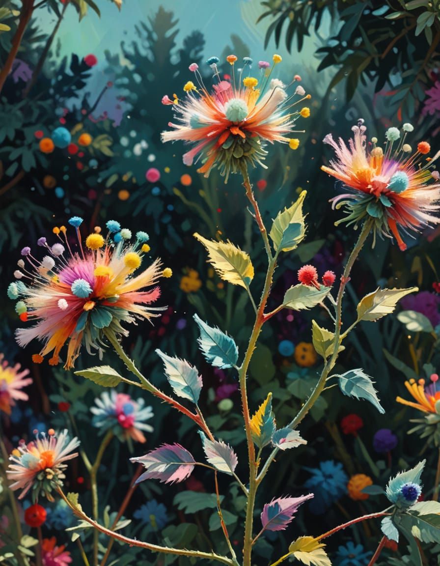 Colourful Pom Pom Garden in Fauvist Style