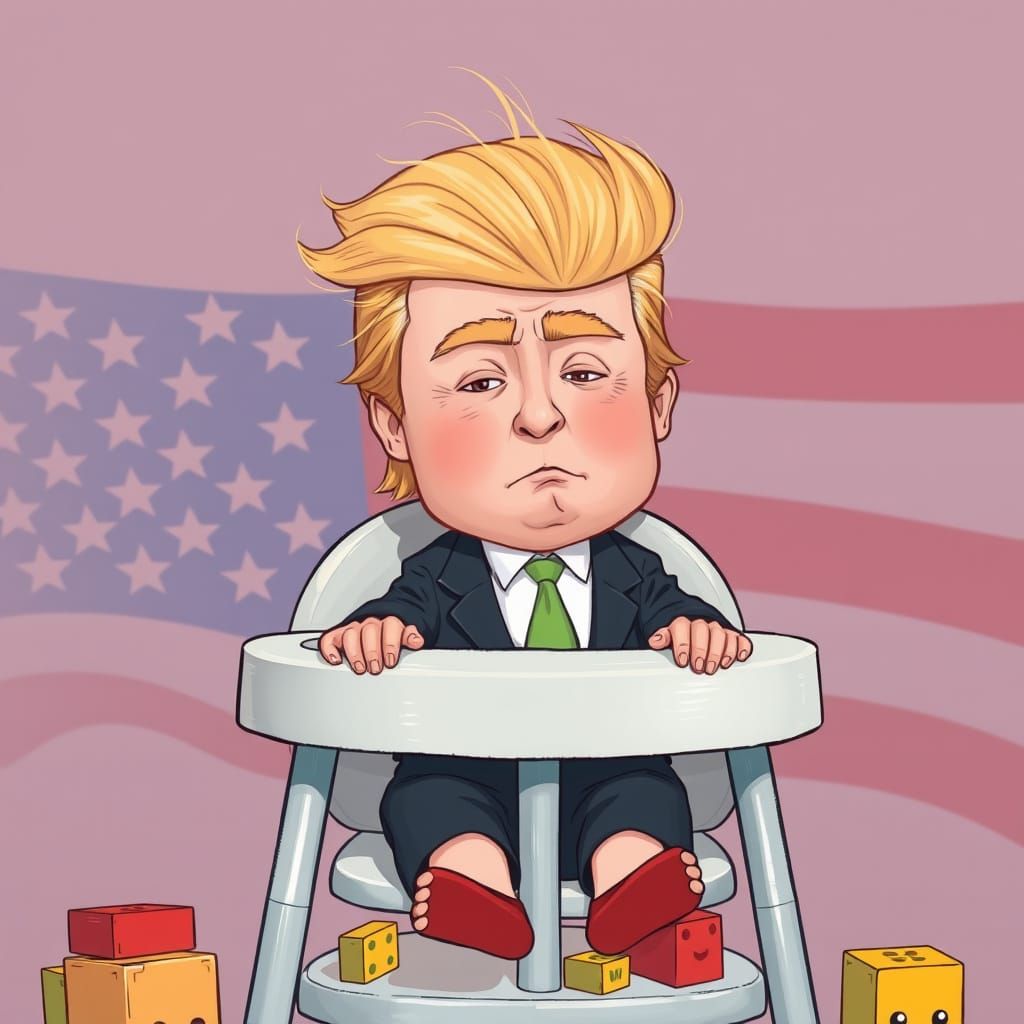 Satirical Infant Donald Trump with a Whimsical Mullet