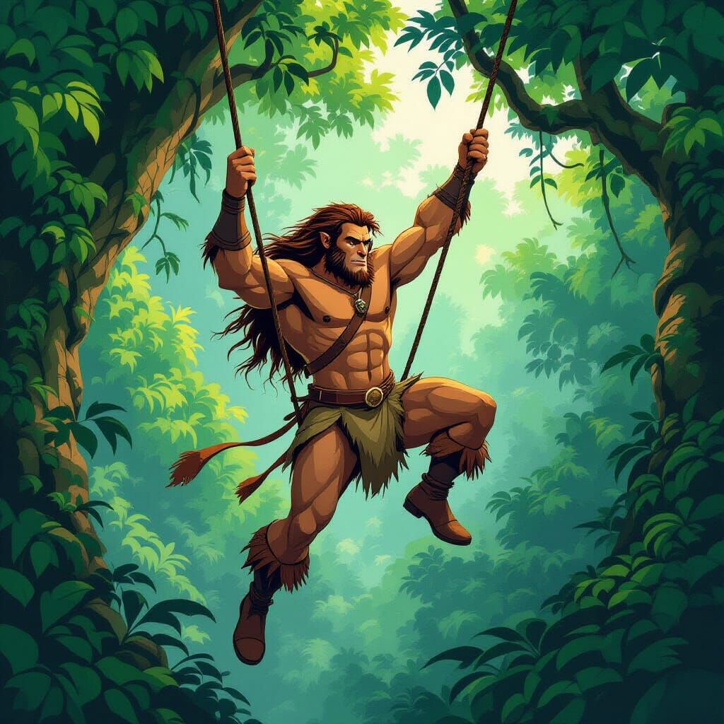 Tarzan Swings Through Forest in Hyper-Realistic Cartoon