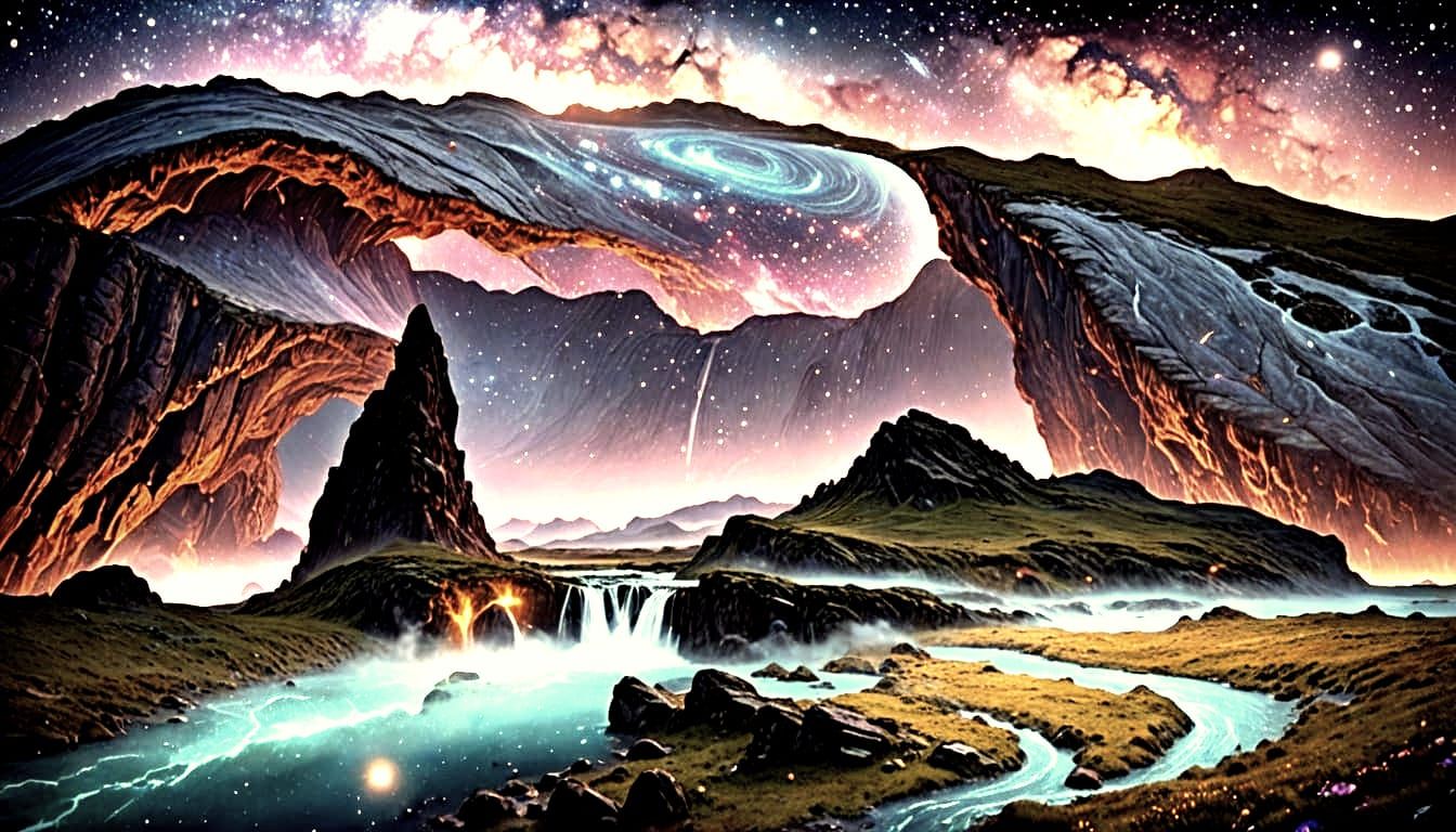 Cosmic Valley in Vibrant Starry Night Hues