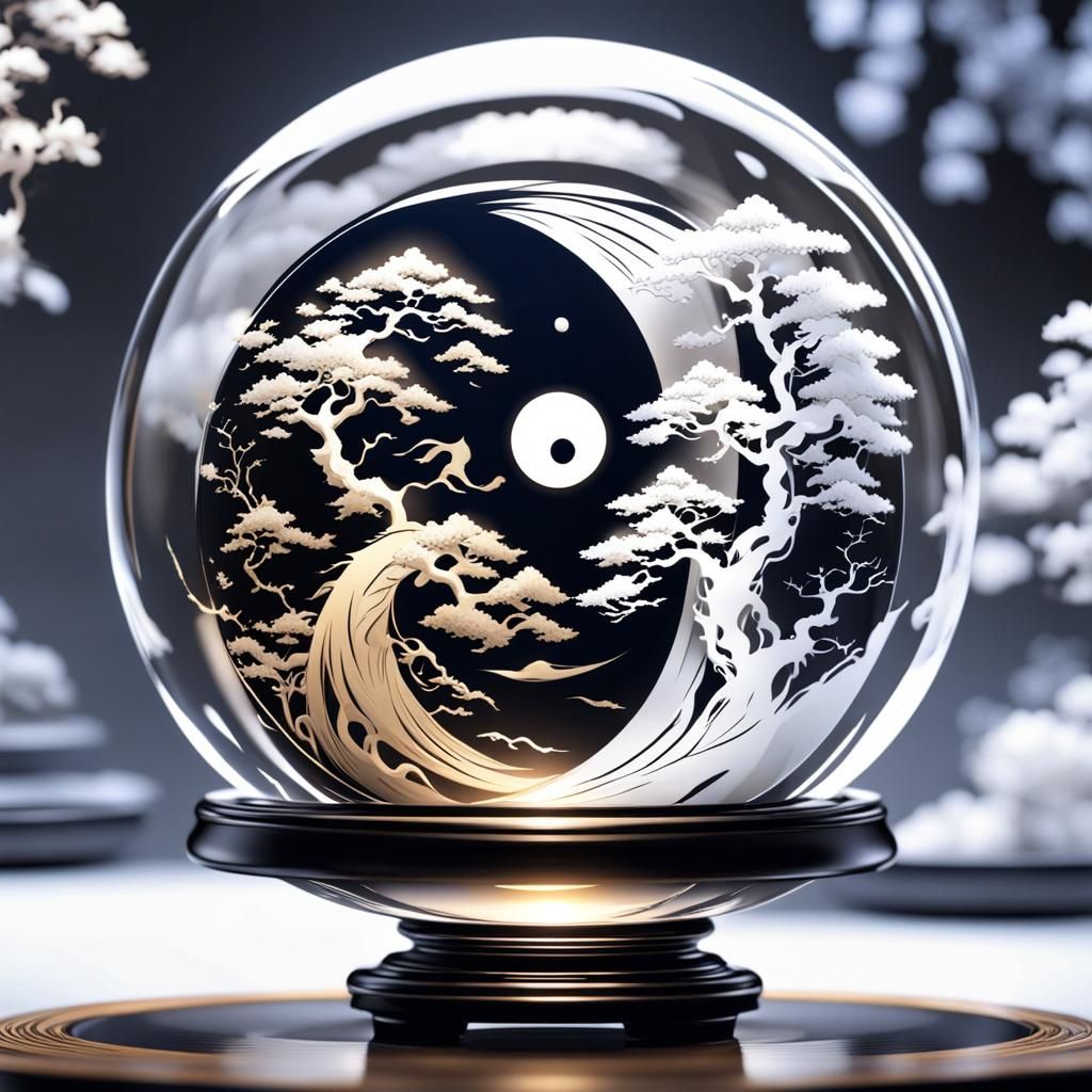 Yin and Yang in Glass Sphere, Futuristic Baroque Style