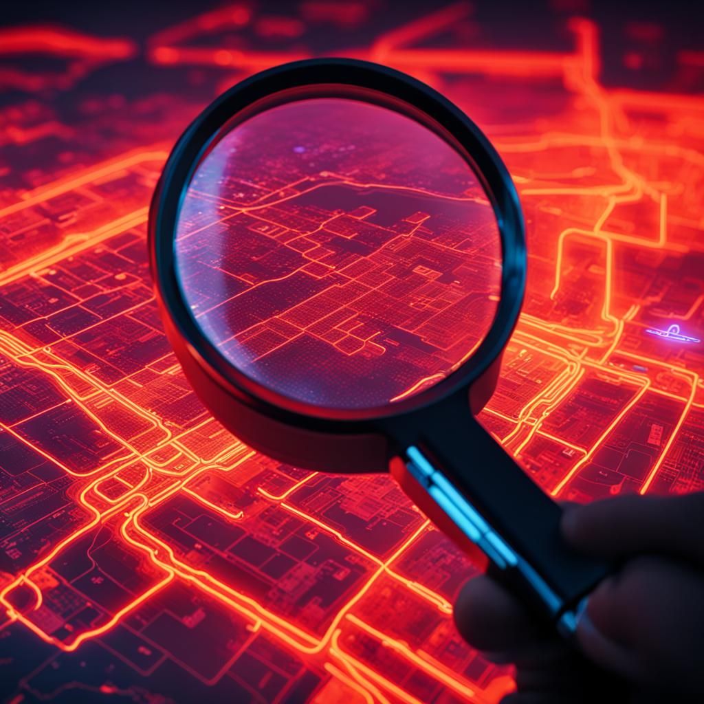 Cyberpunk Map Under Magnifying Glass: OSINT, Digital Scam