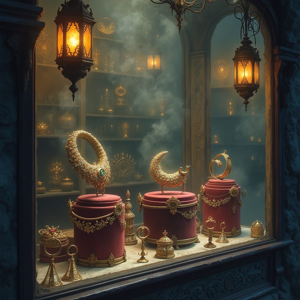 Enchanted Jewelry Display in Mystical Boutique