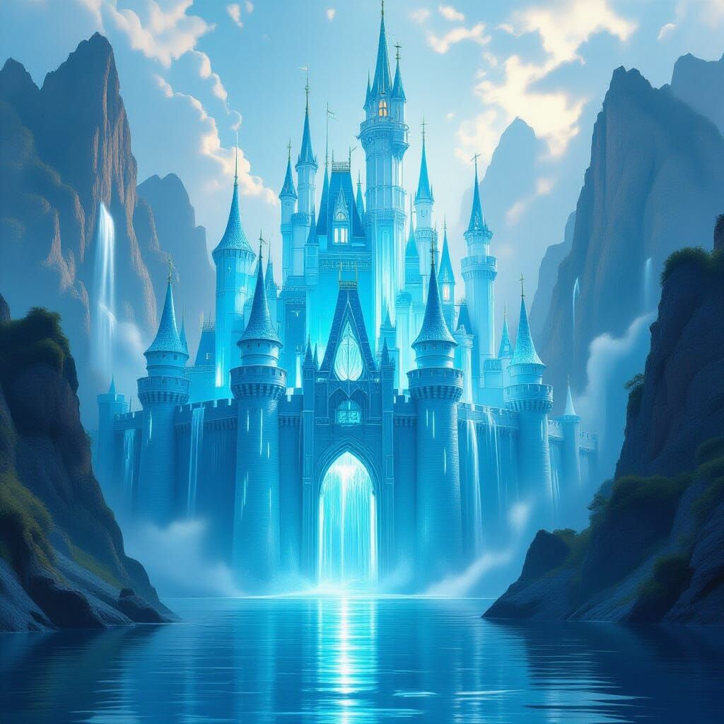 Majestic Water Castle with Shimmering Reflections