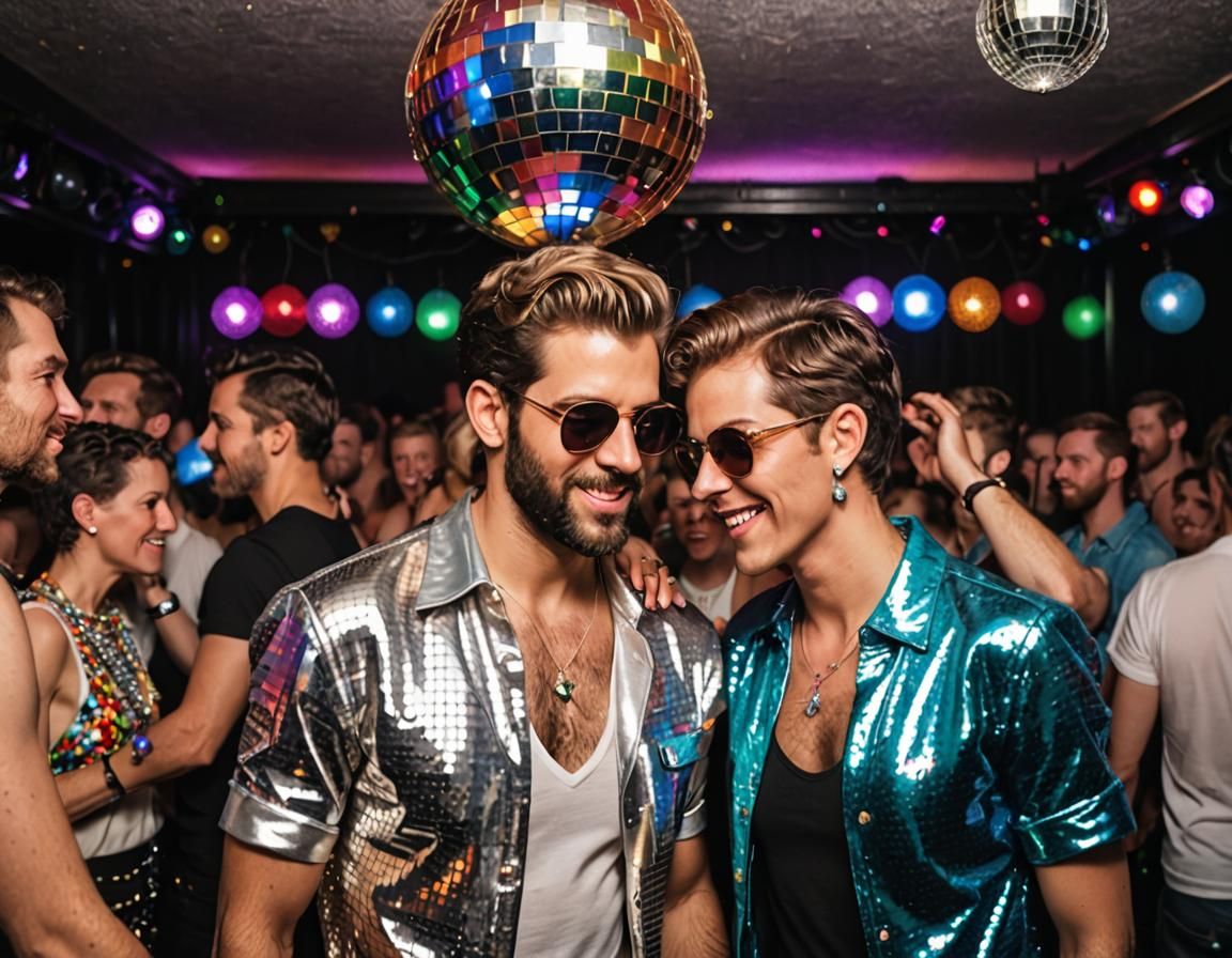 Gay Pride Disco Dance Party in Retro Style