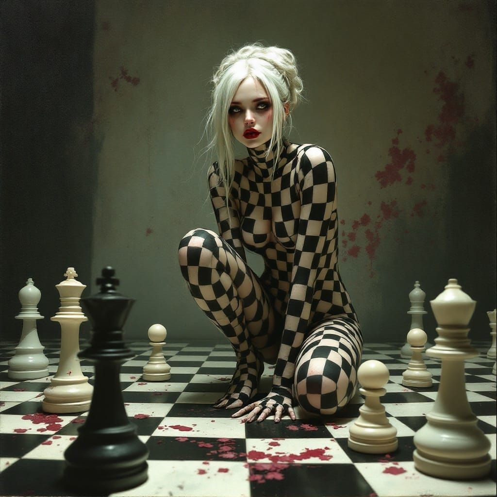 Surreal Figure in Dimly Lit Room, Dreamlike Art