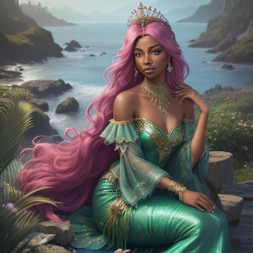 Mermaid with Pink Peacock Tail Fantasy Art