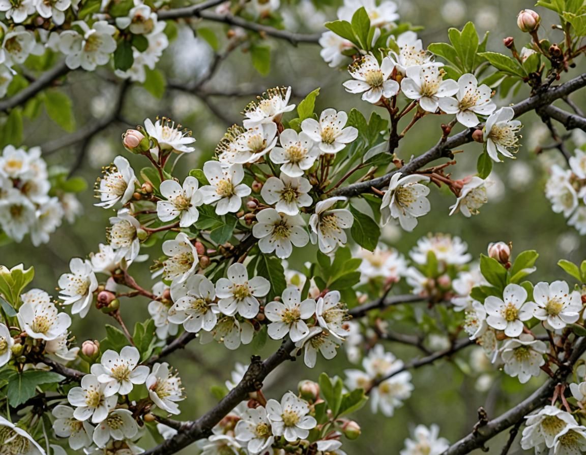 Hawthorn Flowers Blossom on Branch