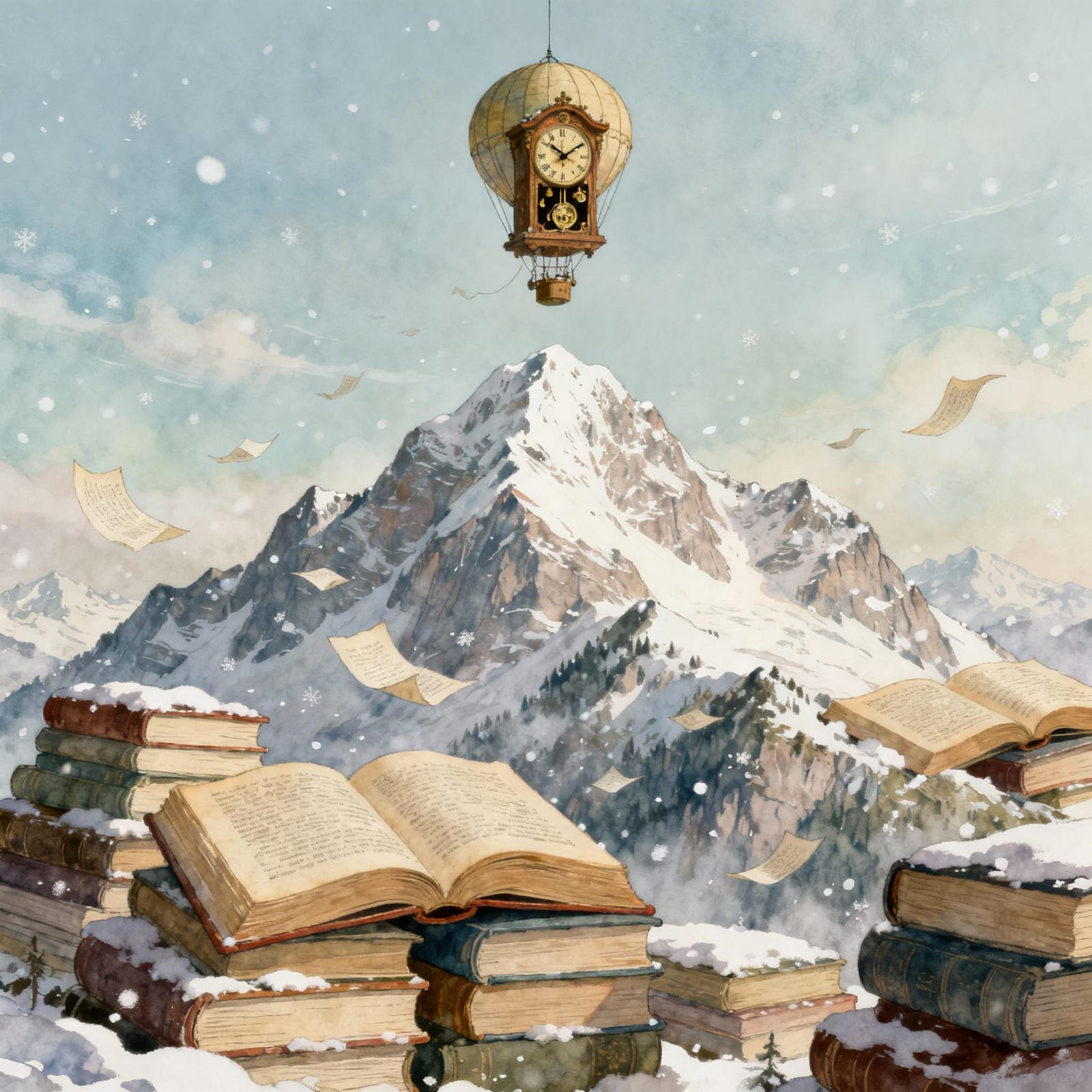 Surreal Book Alps Hot Air Balloon Digital Painting