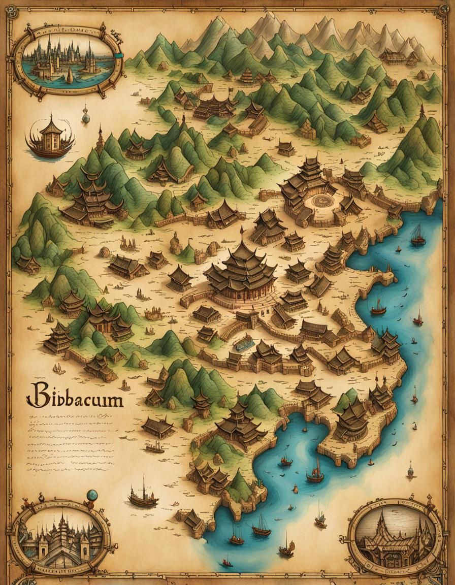 Fantasy Continent Map in Illustrated Style