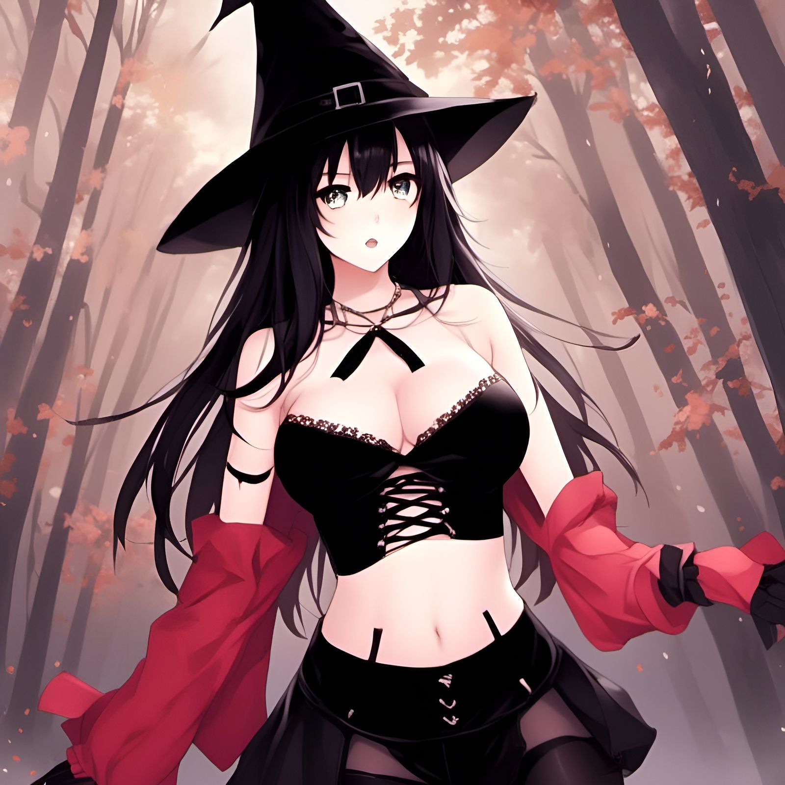 Anime Girl with Witch Hat in Manga Style