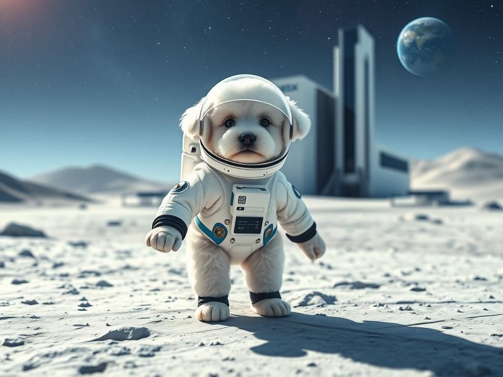 Poodle Puppy Astronaut on the Moon