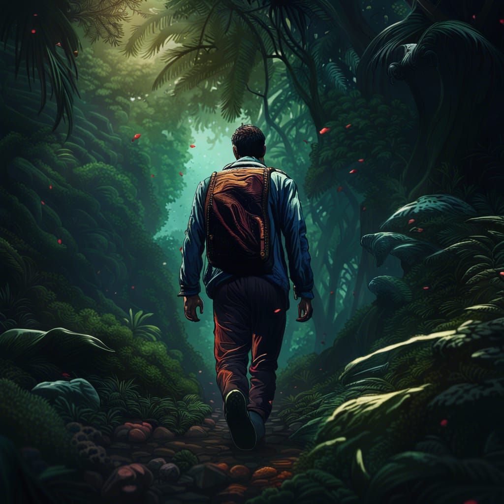 Hyperrealistic Sleepwalking Man in Jungle