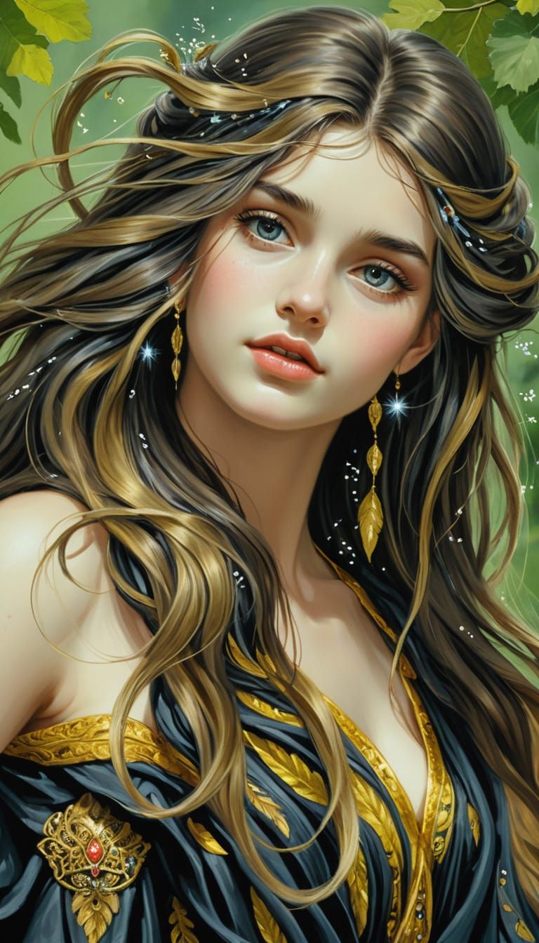 Majestic Winged Woman in Elegant Black Gown