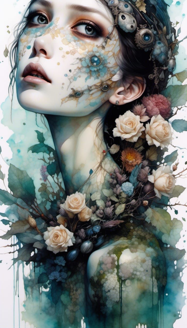 Radiographic Ivory Bride Portrait in Watercolor Style