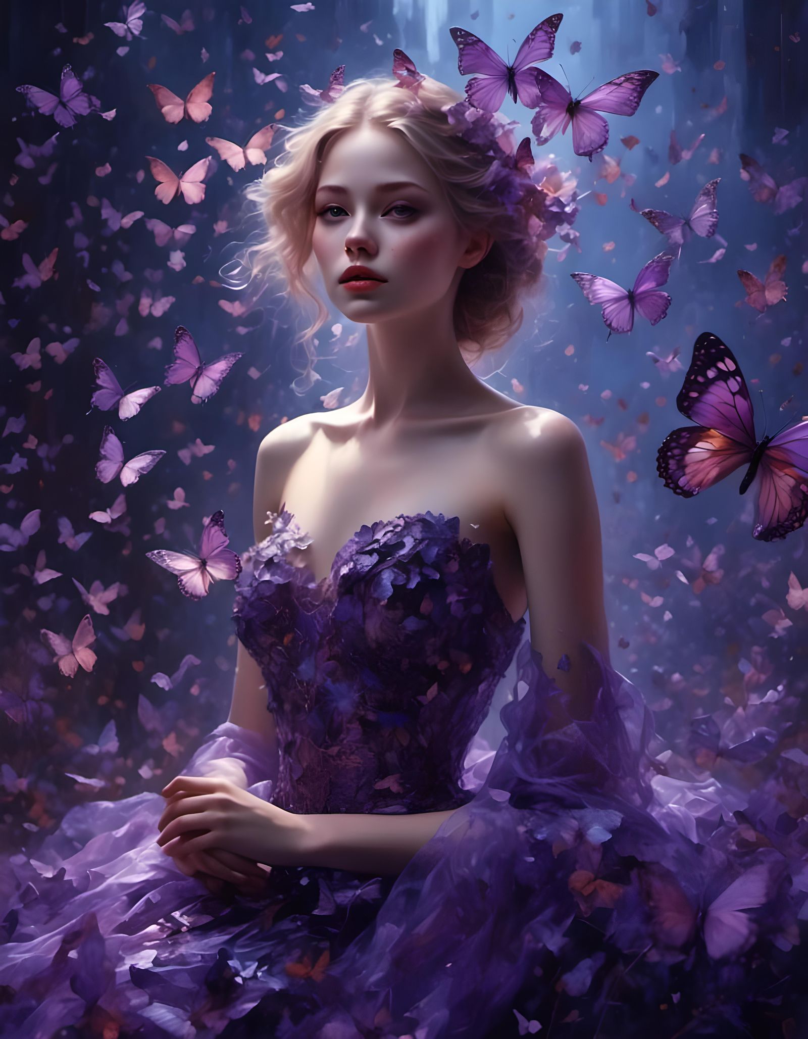 Girl in Butterfly Dress with Romantic Lighting