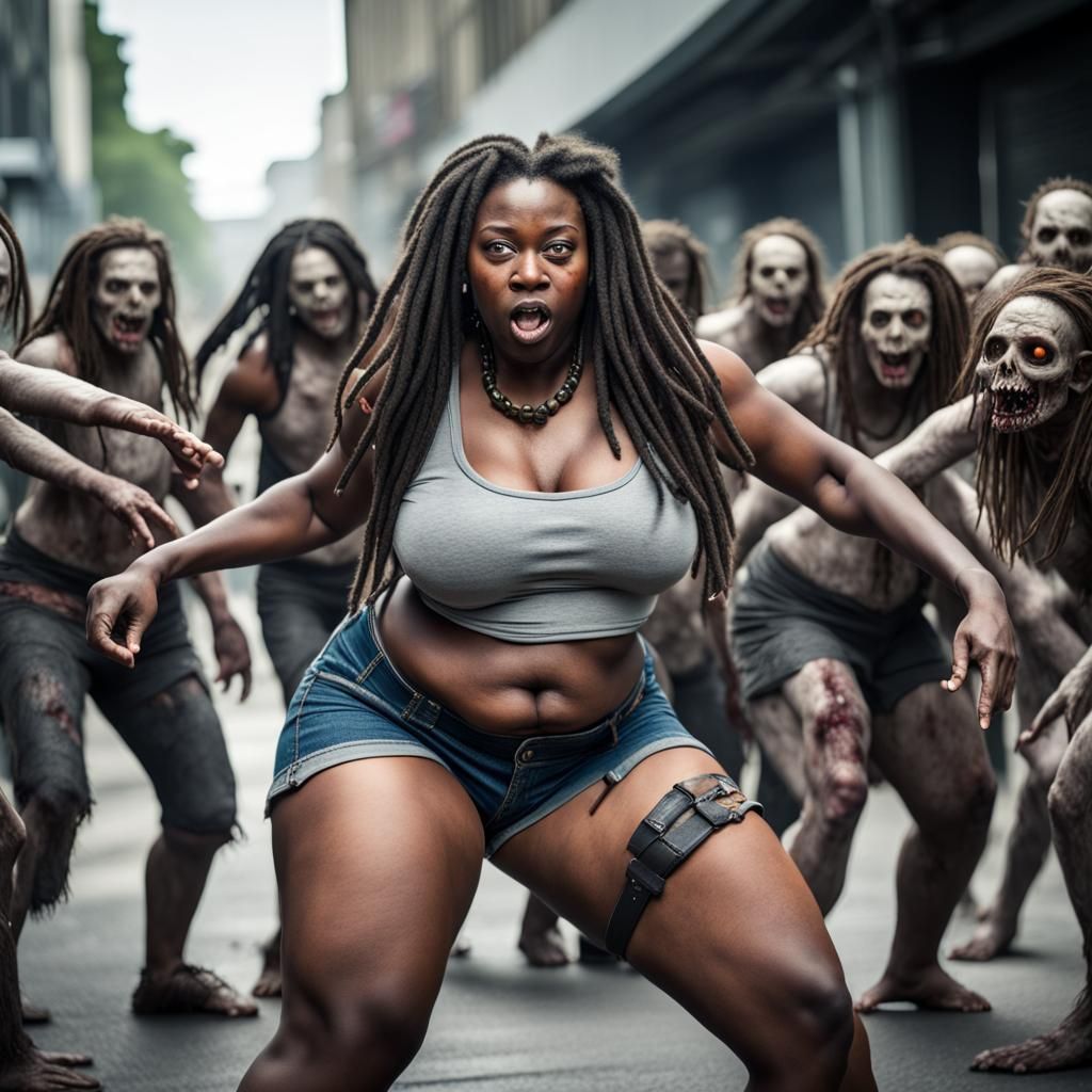 Black woman fighting of zombies 1