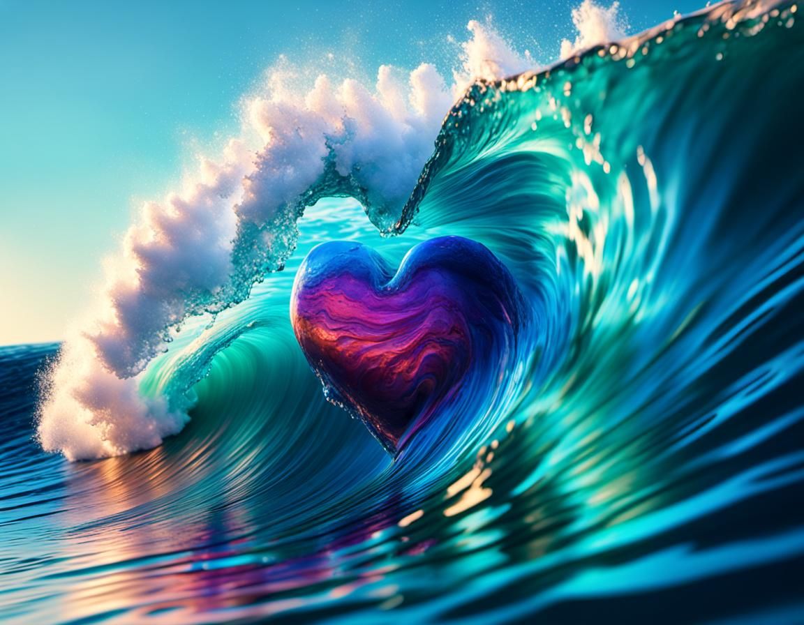 Heart-Shaped Wave in Hyperrealistic Oceanic Splash Art