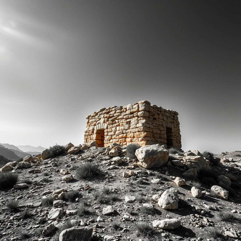 Sardinian Nuraghe in Contrasting Black and White