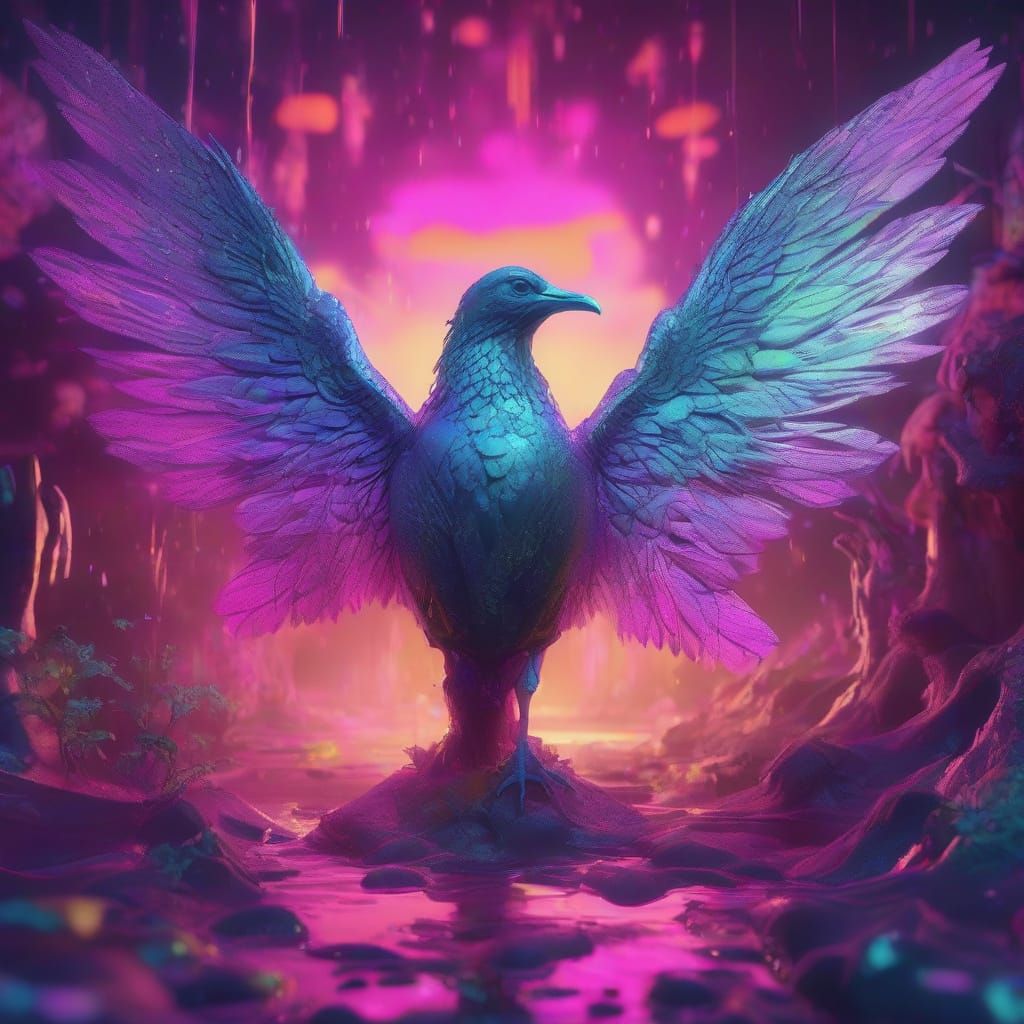 Whispers of a Mystical Realm in Vibrant, Neon Hues