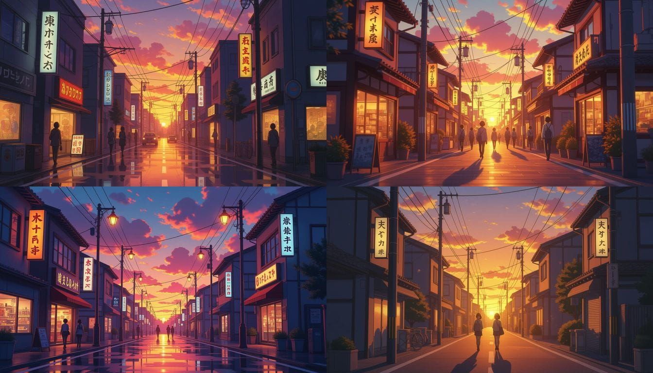 Anime Street Scene at Sunset With Realistic Lighting