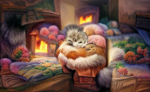 Cozy Fur Storybook Illustration in Kinkade Style