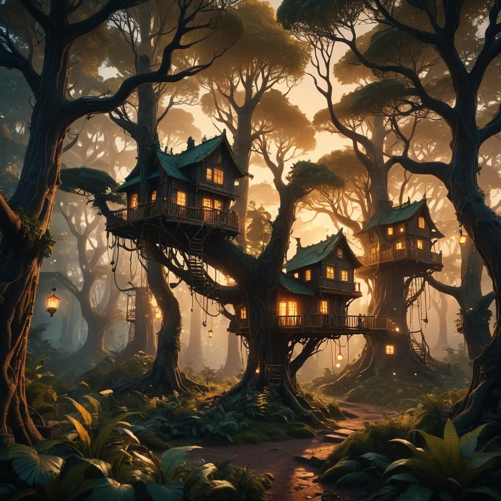 Mystical Forest at Dusk: Digital Art Landscape