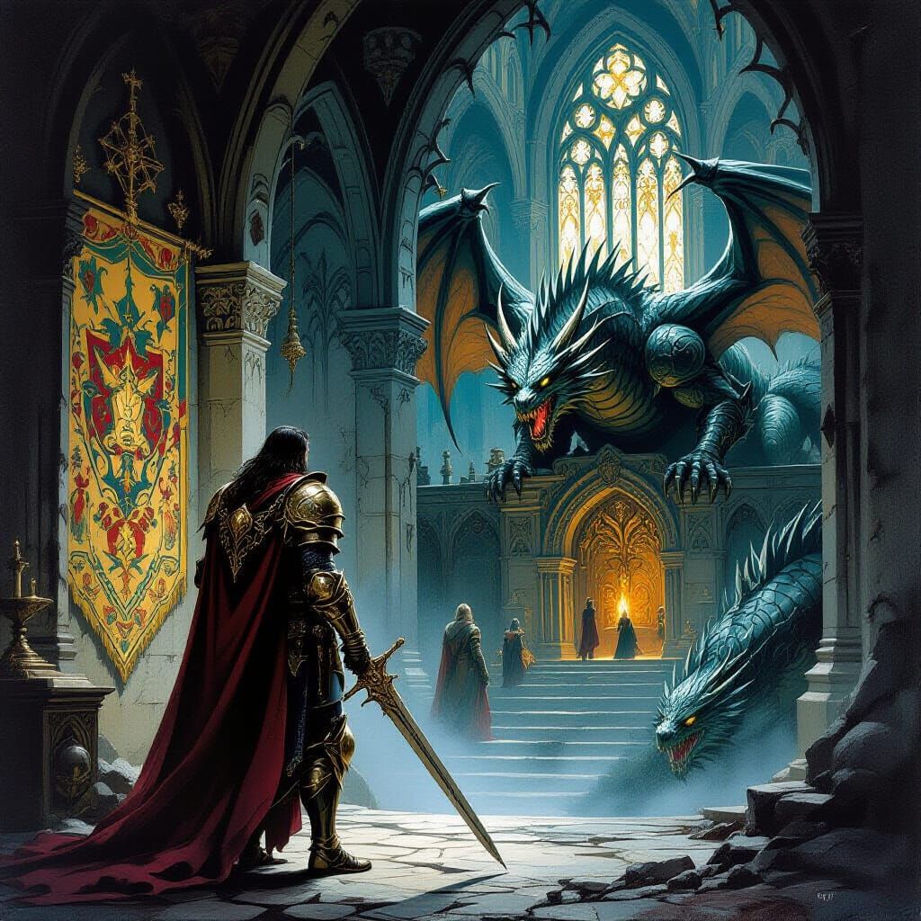 Prince vs Dragons in Dark Gothic Palace