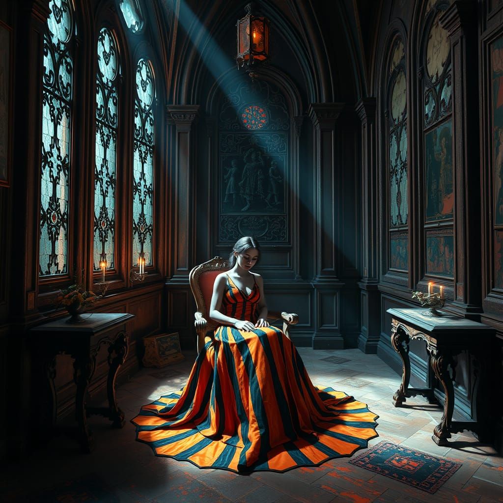 Ethereal Striped Goddess in Triadic Hues