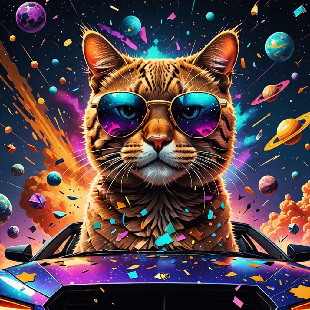 Giant Cat in Sunglasses Drives Lamborghini Through Exploding...