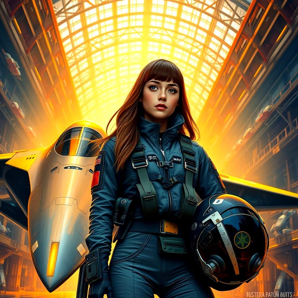 Young Space Pilot Stands Beside Her Star Fighter in a Grand ...