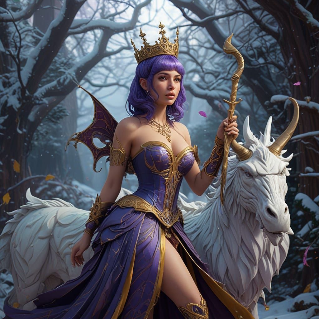 Vibrant Candy Warrior Queen Rides Dragon Through Dark Fantas...