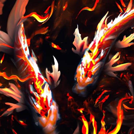 Koi Fish Swimming in Fire: Anime Key Visual