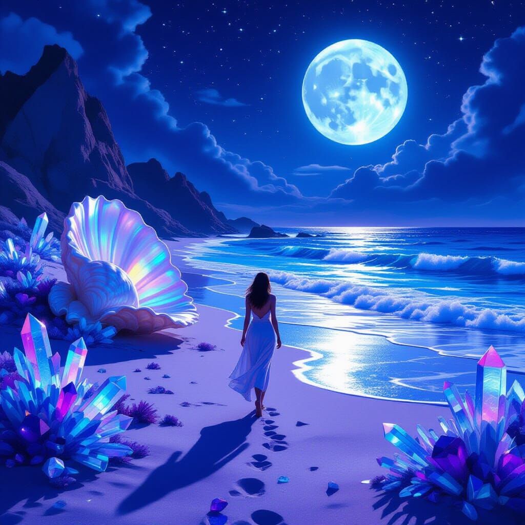 Fantastical Beach with Amethyst Sand in Surreal Style