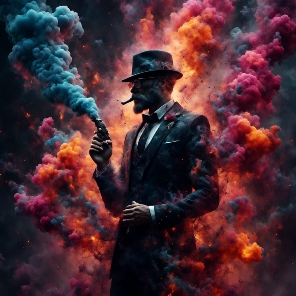Man with Smoking Gun, Detailed Digital Matte Painting