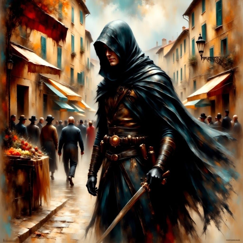 Assassin in Italian Market, Impressionistic Style