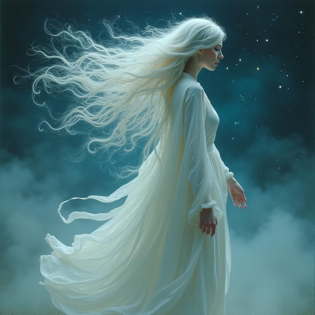 Ethereal Woman in White: A Mystical Aura