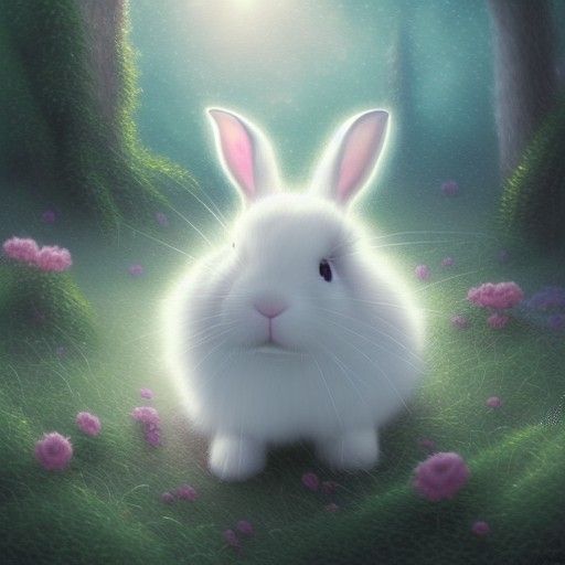 Kawaii Bunny in Ethereal Fantasy Landscape