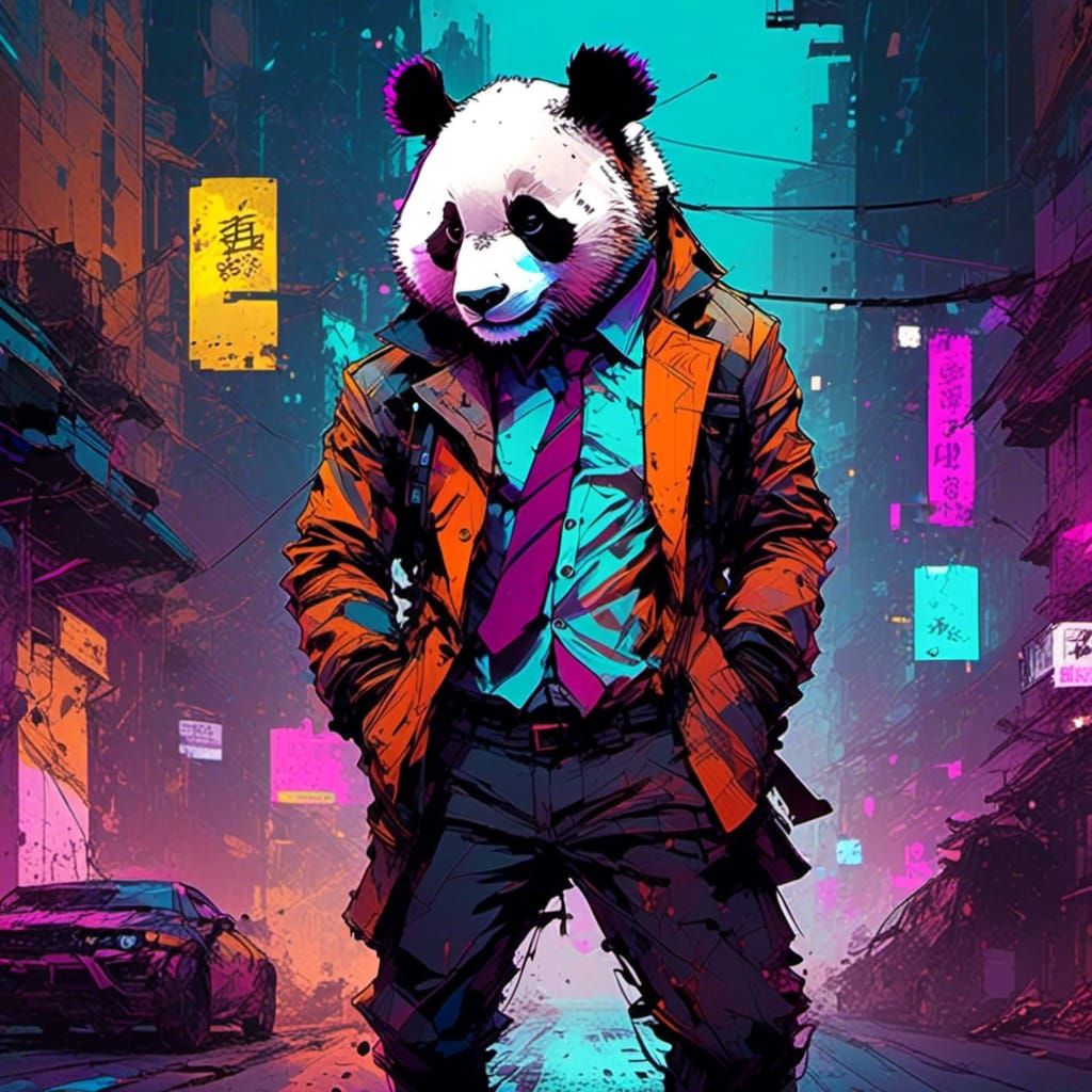 Panda in a Suit in Comic Style