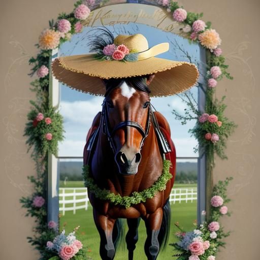 Horse in Kentucky Derby Hat at Vintage Race