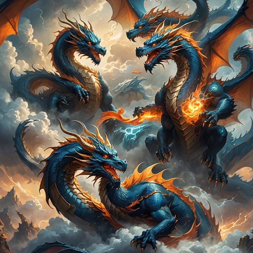 Majestic Four-Headed Dragon in Fantasy Realm