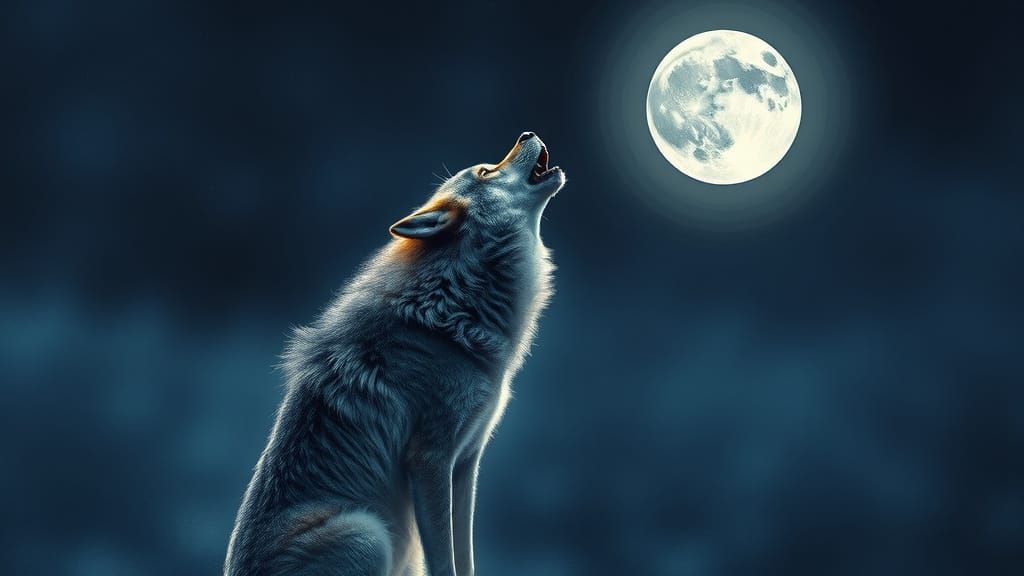Lone Wolf Howling at Moon in Watercolor Style