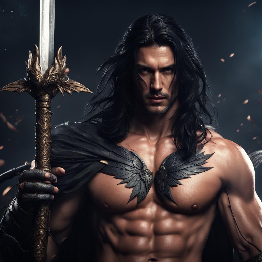 Fantasy Man with Wings and Sword Concept Art