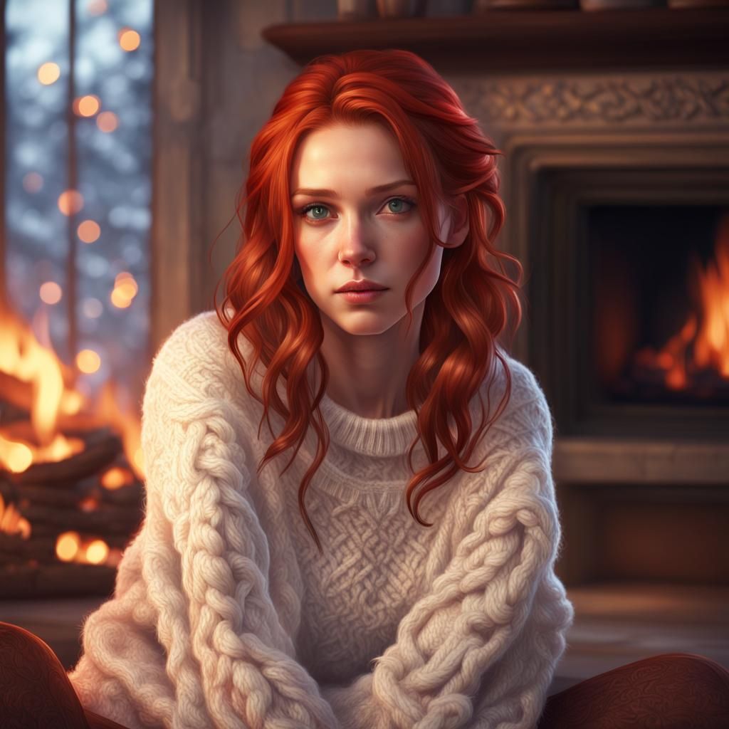 Festive Portrait of Redhead in Christmas Sweater