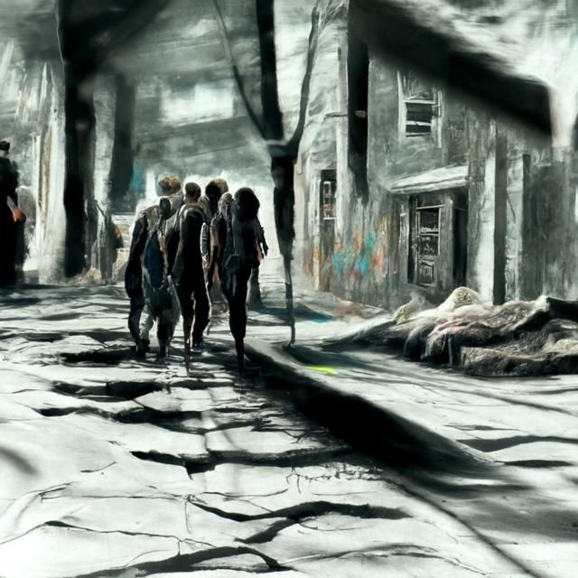 Dystopian Street Scene in Chalk Art Style