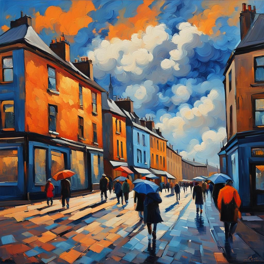 Dundee Scotland Cityscape in Neo-Impressionist Style