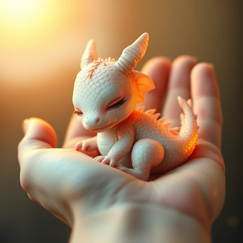 Whimsical Baby Dragon in a Gentle Hand