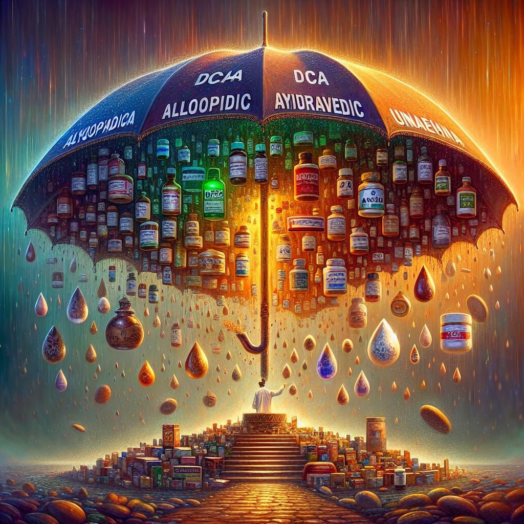 Fantastical Umbrella Protecting Medicines in Digital Art Sty...